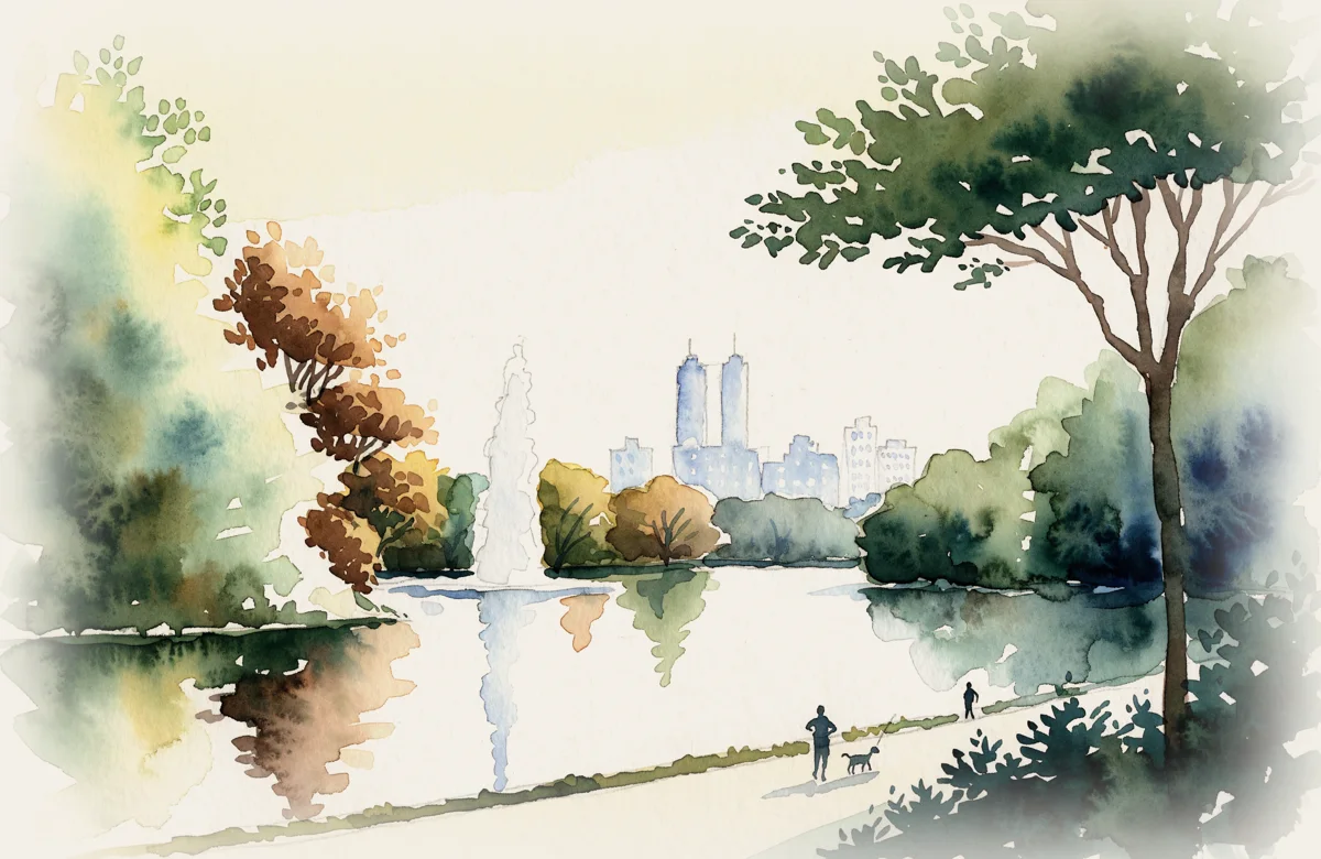 Watercolor of the Reservoir in autumn
