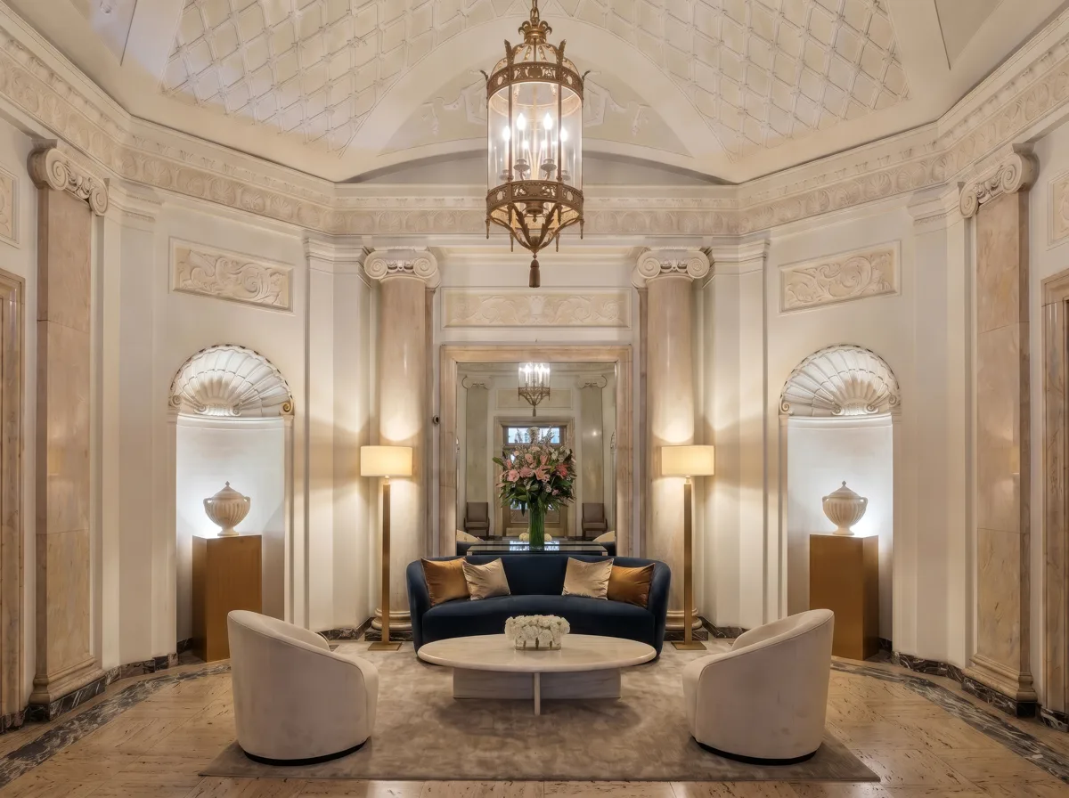 The octagonal double-height lobby
